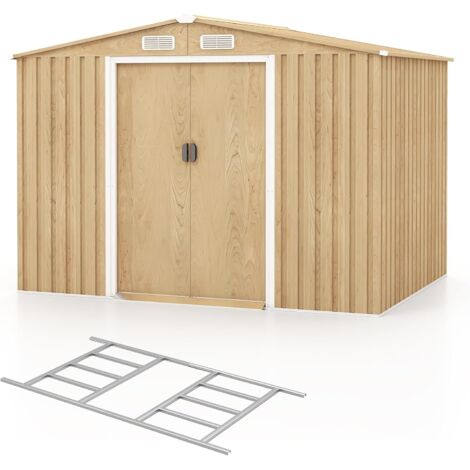 COSTWAY Abri de Jardin 5㎡ en Acier Galvanisé Anti-UV, 259 x 196 x 184 CM, Cabane de Jardin Exterieur 7m³ avec Fondation et Porte Coulissante, Rampe, 4 Trous d’Aération, 4 Gants Inclus