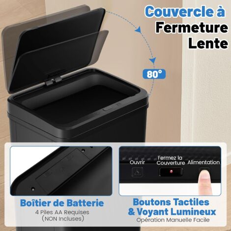 Poubelle Cuisine Automatique 56 L – Capteur Mouvement, Fermeture Douce – 3 Compartiments – Acier Inox Noir - 8