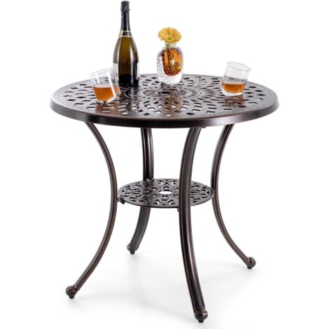 Costway – Table de jardin ronde 79 cm en fonte d'aluminium – Trou pour parasol de 5 cm – Repose-pieds réglables – Cuivre rouge pour terrasse et patio (1/5)