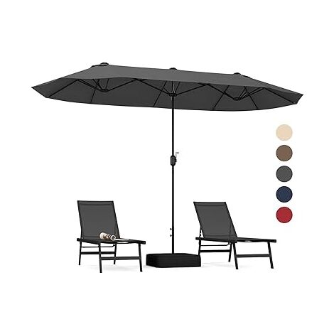 COSTWAY Parasol Double Jardin 4x2 M - Extra Large Avec Manivelle, Base Lestable Et Toile Polyester Résistante | Brun, Gris, Beige Ou Vin | Pour Terrasse, Cour
