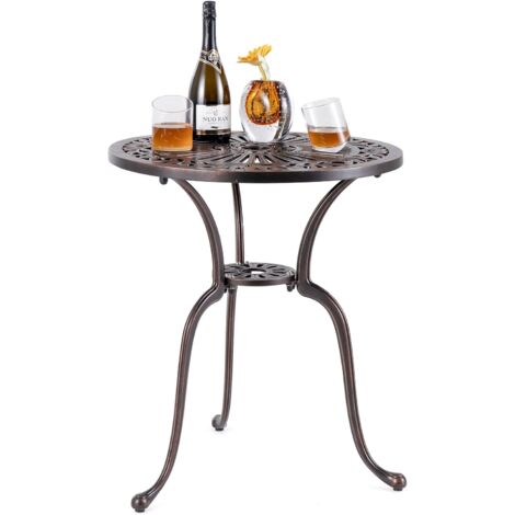 COSTWAY Table de Jardin Ronde 61 CM en Fonte d'Aluminium, Table d'Appoint d’Extérieur avec Trou pour Parasol Repose-Pieds Réglables, pour Patio Piscine Terrasse, Cuivre Rouge (1/5)