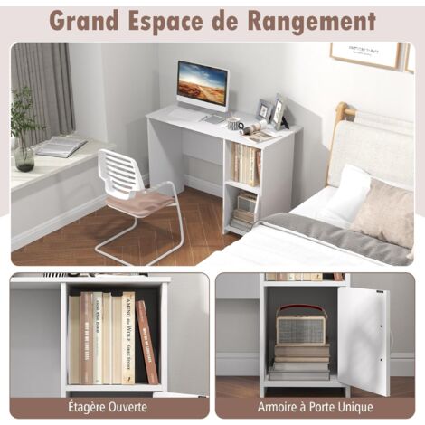 Bureau D'ordinateur Avec étagères | Blanc 100x45x140cm | Bois D'ingénierie | Rangement Intégré