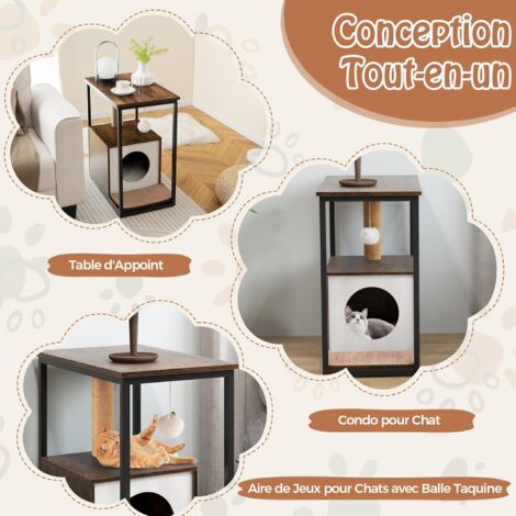 COSTWAY Table d'Appoint et Condo pour Chat, Maison pour Chat avec ...