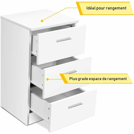 COSTWAY Table de Chevet Table de Nuit Blanc en Bois avec 3 Tiroirs 35 x 38 x 67 CM pour Chambre Salon Entrée Bureau