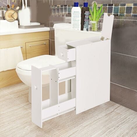COSTWAY Meuble de Rangement avec Deux Tiroir pour Cuisine Salle de Bains 16 x 48 x 58CM, MDF Blanc
