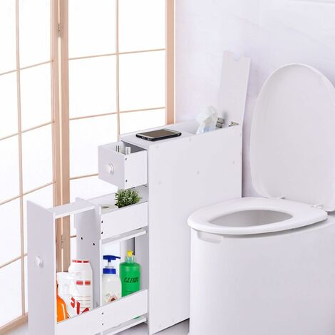 COSTWAY Meuble de Rangement avec Deux Tiroir pour Cuisine Salle de Bains 16 x 48 x 58CM, MDF Blanc