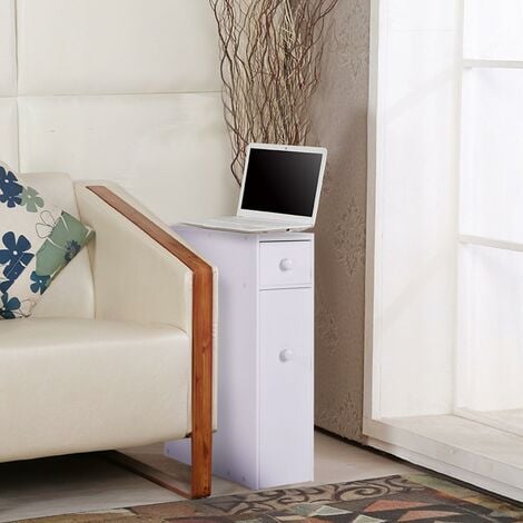 COSTWAY Meuble de Rangement avec Deux Tiroir pour Cuisine Salle de Bains 16 x 48 x 58CM, MDF Blanc
