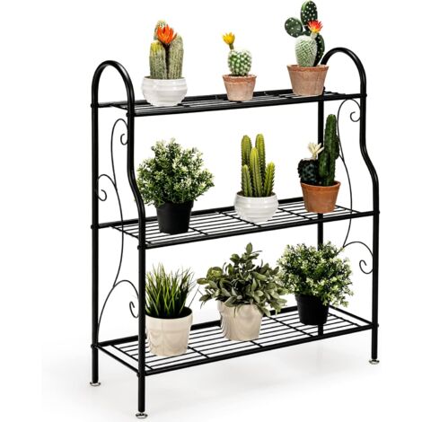COSTWAY Support de Plantes à 3 Niveaux en Métal, Étagère de Rangement Multifonctionnelle avec Motif Élégant, Support pour Pots de Fleurs pour Jardin Balcon et Salon (72 x 25 x 85 cm) (1/5)