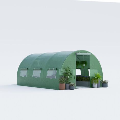 COSTWAY Serre de Jardin Tunnel 600x300x200 CM Cadre en Acier Galvanisé Robuste, Serre Tunnel Coupe-Vent avec Cerceau 6 Fenêtres Enroulables 2 Portes Zippées (1/2)