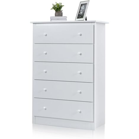 Costway – Commode enfant 5 tiroirs blanche – Rangement 115 cm – Construction robuste en panneau de particules – Design compact et sécurisé (1/5)