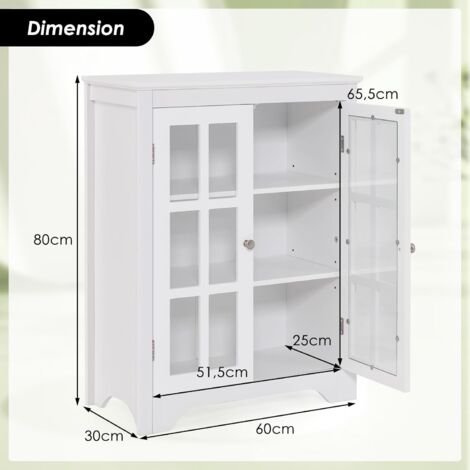 COSTWAY Armoire Vitrine 2 Portes, Meuble Vitrine Verre avec Étagère Réglable, Kits Anti-Basculement Inclus, Vitrine en Verre pour Salon, Salle de Bain, Blanc