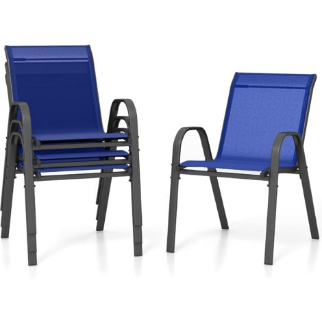 Costway – Lot de 4 chaises de jardin empilables en métal – Tissu respirant et indéchirable – Charge maximale 150 kg – Pour balcon, cour, piscine