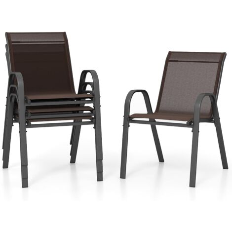 Costway – Lot de 4 chaises de jardin empilables – Cadre en métal robuste – Tissu indéchirable et respirant – Charge 150 kg – Pour balcon et piscine
