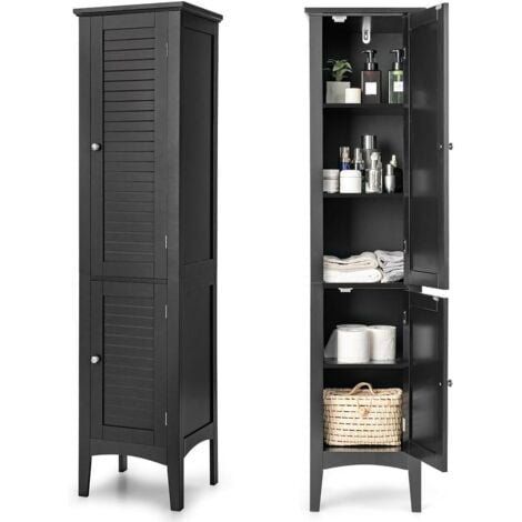 COSTWAY Meuble de Rangement Salle de Bain, Meuble Colonne sur Pied avec Rangement à 5 Niveaux, Organisateur pour Cuisine, Salon, 37 x 37 x 160 cm (Noir)