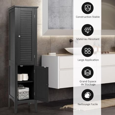 COSTWAY Meuble de Rangement Salle de Bain, Meuble Colonne sur Pied avec Rangement à 5 Niveaux, Organisateur pour Cuisine, Salon, 37 x 37 x 160 cm (Noir)