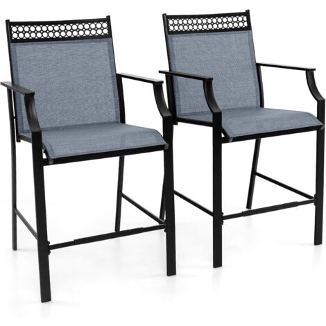 COSTWAY Lot de 2 Chaises de Jardin, Chaises de Salle à Manger à Dossier Haut, Fauteuil d'Extérieur en Métal et en Teslin à Séchage Rapide, Tabourets de Bar, Charge 180 KG, 66 x 62 x 114 cm, Bleu (1/5)