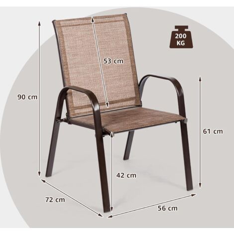 Lot De 2 Chaises De Jardin Empilables COSTWAY - Cadre Métal, Tissu Respirant, Charge 150 Kg (gris)