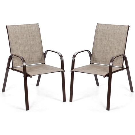 COSTWAY Lot de 2 Chaise de Jardin avec Cadre en Métal, Chaise de Salle à Manger Extérieur en Teslin à Séchage Rapide, Fauteuil Extérieur pour Toutes Saisons, Charge 200KG, pour Cour, Piscine (Gris) (1/5)