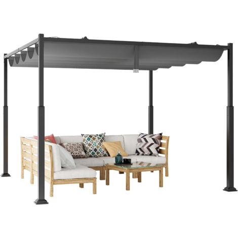 Costway – Pergola d'extérieur 310 x 310 cm – Auvent rétractable – Métal robuste – Résistant aux intempéries – Abri pour jardin, patio, terrasse (1/5)