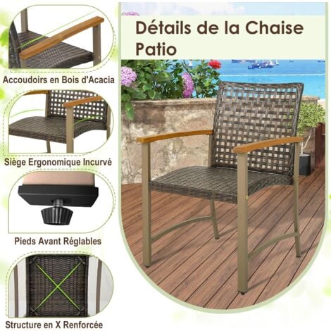 COSTWAY Lot De 4 Chaises De Jardin Empliables En Rotin