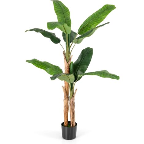 COSTWAY Plante Artificielle Tiges Doubles, Fausse Plante de Bananier avec 10 Grandes Feuilles Plante Verte en Pot, Décoration Palmier d'Intérieur pour Bureau Maison Jardin (165 CM)