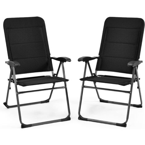 COSTWAY Chaise Pliante Exterieur Lot de 2, Fauteuil de Jardin Exterieur avec Accoudoirs, Dossier Haut Réglable à 7 Positions, Chaise de Jardin Pliante en Tissu Oxford, Noir (1/5)