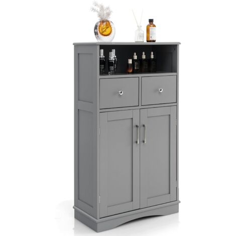 Costway – Colonne de salle de bain 2 portes 2 tiroirs – Étagères réglables 3 hauteurs – MDF gris 30 x 60 x 108 cm – Fermeture magnétique (1/2)