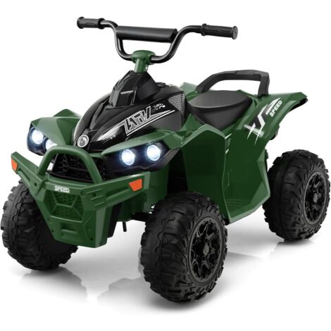 Costway – Quad électrique enfant 12V avec phares et musique – Guidon antidérapant – Vitesse 2,2/4,3 km/h – Charge 35 kg pour 3-8 ans – Vert