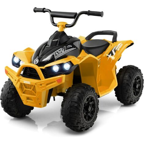 COSTWAY 12V Quad Électrique Enfant avec Phares & Musique & Klaxon, Voiture Électrique avec Pédale & Guidon Antidérapant, 2,2/4,3 KM/H, Charge 35kg pour Enfants de 3-8 Ans (Jaune)