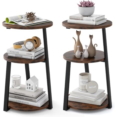 Costway – Table d'appoint ronde 3 niveaux en métal – Design industriel – Dimensions 40,5 x 38 x 62 cm – Patins réglables pour tous types de sols