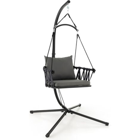 Costway – Fauteuil suspendu 1 place avec support en métal – Siège rembourré et coussins amovibles – Charge 150 kg – Pliable pour intérieur et extérieur