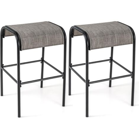 COSTWAY Tabourets de Bar en Métal, Chaise de Bar Extérieures avec Repose-Pieds, Hauteur d’Assise 76 CM, Siège en Tissu Incurvé, Tabouret Extérieur Charge 180KG (1/5)