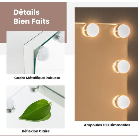 S'AFIELINA Miroir LED Maquillage Rond 40cm, Cadre Noir, 3 Couleurs De Lumiere Tactile Fonction Memoire