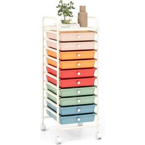 Costway – Desserte de cuisine sur roulettes avec 10 tiroirs – Cadre en métal résistant – 4 roues universelles avec freins – Dimensions 33x37x86cm