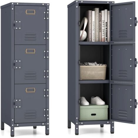 Costway – Armoire métallique vintage à 3 portes – Rangement modulable avec verrouillage – Pieds réglables et kit anti-basculement – 30 x 35 x 100 cm (1/5)