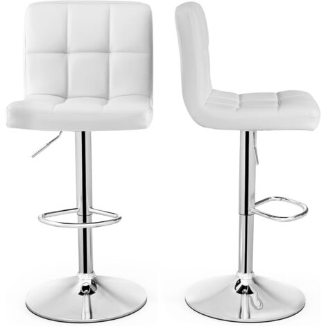 COSTWAY Tabouret de Bar, Chaise Bar Pivotante, Hauteur Réglable 65-85 cm, Chaise Bar Cuisine en Cuir PU, Repose-Pieds, Cadre en Métal Galvanisé, Siège Rembouré avec Dossier (Blanc,2) (1/5)