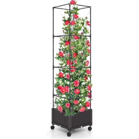 Costway – Potager surélevé vertical 170cm – Bac à plantes avec treillis – Système d'auto-irrigation – Hauteur ajustable 50/90/130/170cm – Sur roues pour plantes grimpantes (1/5)