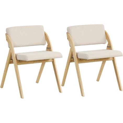 Costway – Lot de 2 chaises pliantes en bois de caoutchouc – Siège et dossier rembourrés – Capacité 160 kg – Aucune assemblage nécessaire – Naturel
