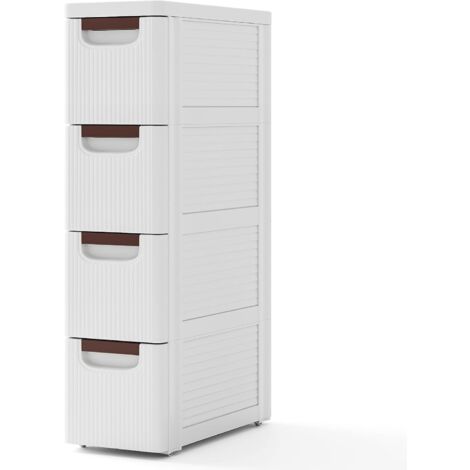 Costway – Commode étroite 4 tiroirs en plastique – Dimensions 42 x 19 x 74 cm – Rangement mobile avec roulettes – Résistante aux taches et imperméable
