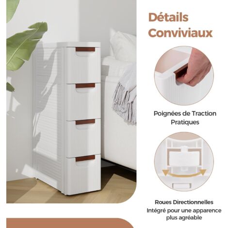 Meuble de rangement en plastique à 4 tiroirs - tour de rangement