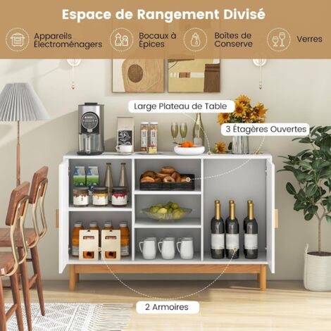 Buffet En Rotin Style Bohème - Meuble De Rangement Avec Portes Tressées, étagères Réglables, Pour Cuisine Ou Salle à Manger - 4