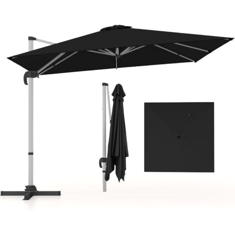 COSTWAY Parasol Déporté 3x3M, Parasol de Jardin Carré avec Base en Croix, Parasol Inclinable avec 5 Angles et Hauteurs Réglables, Parasol Excentré Rotatif à 360° avec Manivelle et Double Toit(Noir) (1/5)