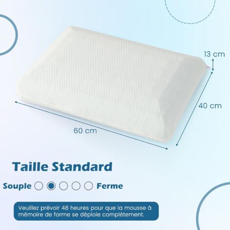 Oreiller Ergonomique Cervical Mémoire Forme - 60x40 Cm, Housse Amovible, Pour Dormeurs Dos/Côté/Ventre