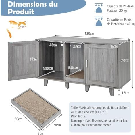 Meuble Bac à Litière Pour Chat COSTWAY - Avec Ouverture Sur Le Dessus, Séparateur Amovible, Support 50 Kg, Dimensions 80,5x51x51 Cm