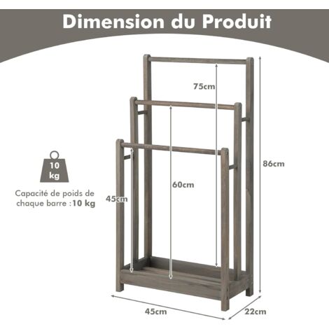 Porte-serviettes Sur Pied Relaxdays - Bambou Et Inox - Meuble Rangement Salle De Bain - NEUF