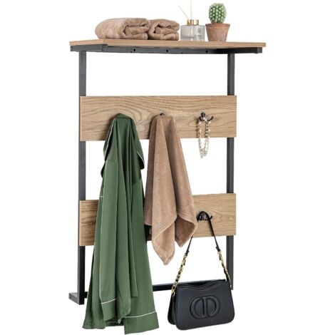 Costway – Porte-manteau mural 2 en 1 avec étagère – 6 crochets doubles en métal – Installation personnalisée – Dimensions 59,5 x 30 x 88,5 cm