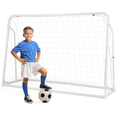 COSTWAY But de Football Exterieur 2 en 1 à 187 x 122,5 cm, Cage de Foot avec Filet de Rebond Angle Réglable Cadre en Métal Robuste, Entraînement de Football pour Enfants de +6 Ans (Blanc)