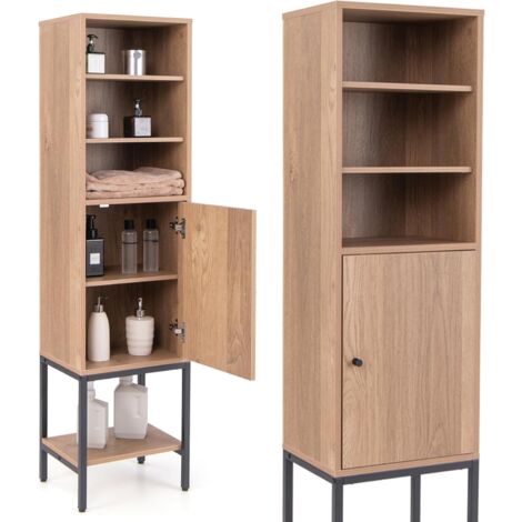 Costway – Meuble colonne de salle de bain 3 compartiments – Dimensions 38 x 30 x 145 cm – Étagère réglable – Construction robuste avec pieds en métal