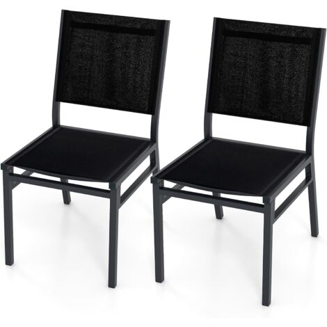 COSTWAY Lot de 1/2 Chaise de Jardin Extérieure avec Cadre en Aluminium, Chaise de Terrasse sans Accoudoirs, Chaise de Salle à Manger pour Patio avec Siège et Dossier Respirants, Charge 150 KG (2) (1/5)
