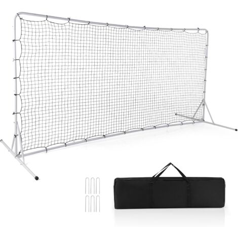 COSTWAY Filet de Rebond de Football 372,5x182,5cm, Equipement de Football avec Filet Toutes Saisons Sac de Transport 6 Piquets de Sol Installation Facile, pour Aire de Jeux Jardin Parc (Blanc)